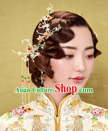 Chinese Traditional Palace Hair Accessories Xiuhe Suit Tassel Step Shake Ancient Hairpins Complete Set for Women
