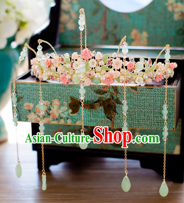 Chinese Traditional Palace Hair Accessories Ancient Xiuhe Suit Pearls Phoenix Coronet Hairpins for Women