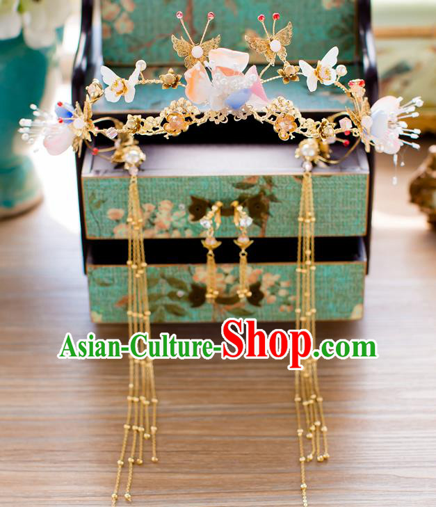 Chinese Traditional Palace Hair Accessories Ancient Xiuhe Suit Butterfly Phoenix Coronet Hairpins for Women