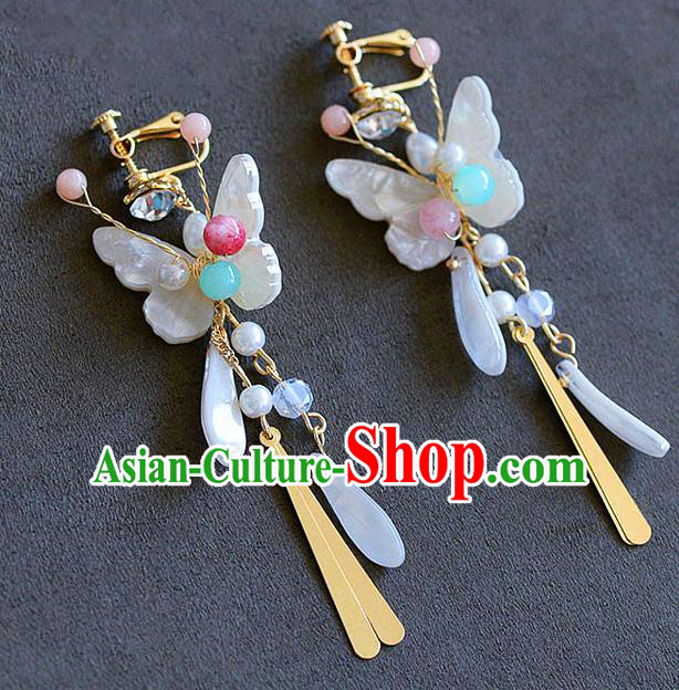 Chinese Ancient Bride Classical Accessories Earrings Wedding Jewelry Hanfu Shell Butterfly Eardrop for Women