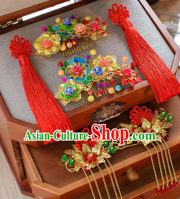 Chinese Traditional Palace Hair Accessories Ancient Hairpins Xiuhe Suit Hair Comb Phoenix Coronet for Women