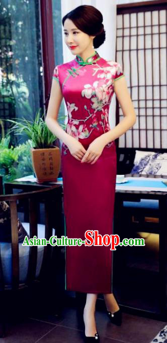 Top Grade Chinese National Costume Printing Flowers Qipao Dress Traditional Tang Suit Cheongsam for Women