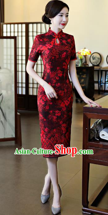 Chinese National Costume Tang Suit Qipao Dress Traditional Suede Fabric Cheongsam for Women