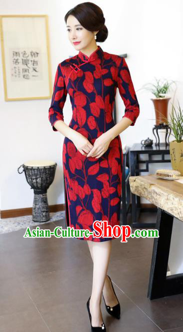 Chinese National Costume Handmade Printing Qipao Dress Traditional Tang Suit Cheongsam for Women