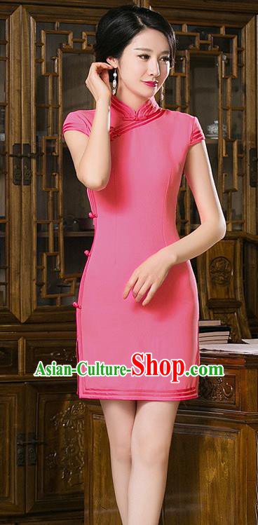 Chinese Top Grade Retro Rosy Short Qipao Dress Traditional Republic of China Tang Suit Cheongsam for Women