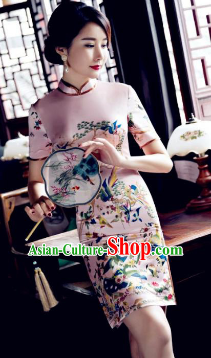 Chinese Top Grade Elegant Cheongsam Traditional Republic of China Tang Suit Pink Qipao Dress for Women