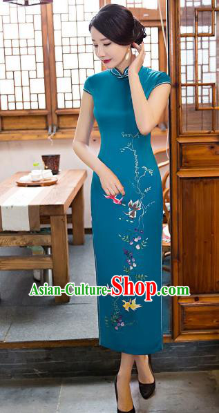 Chinese Top Grade Elegant Cheongsam Traditional Republic of China Tang Suit Green Silk Qipao Dress for Women
