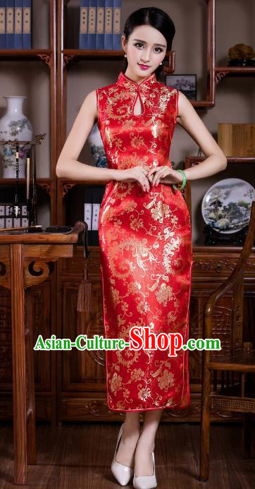 Chinese Traditional Costume Graceful Ombre Flowers Cheongsam China Tang Suit Brocade Qipao Dress for Women