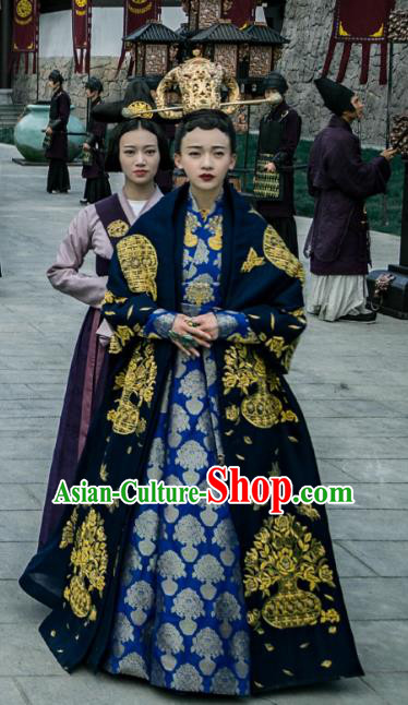Chinese Ancient Northern and Southern Dynasties Empress Dowager Feng Embroidered Replica Costumes for Women