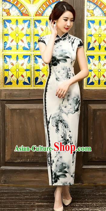 Chinese Traditional Costume Ink Painting Cheongsam China Tang Suit Silk Qipao Dress for Women