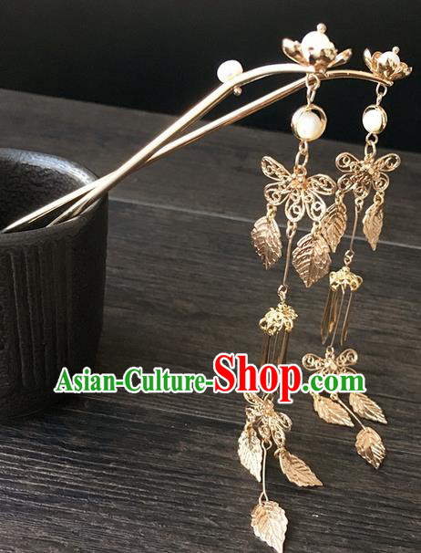 Traditional Handmade Chinese Ancient Classical Hair Accessories Golden Tassel Hairpins for Women