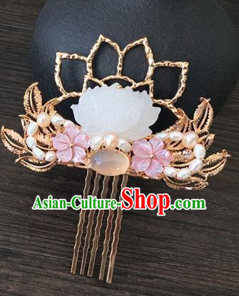 Traditional Handmade Chinese Ancient Classical Hair Accessories Hairpins Jade Lotus Hair Clips for Women