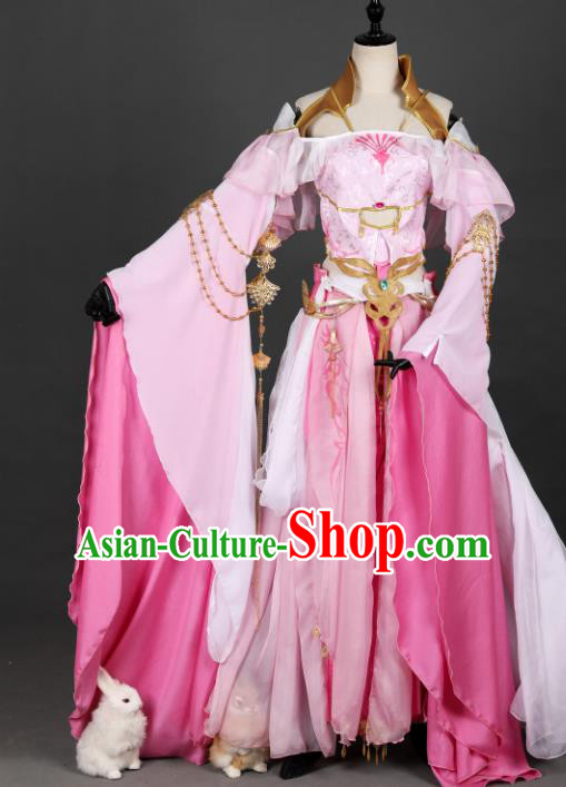 Chinese Ancient Princess Costume Cosplay Fairy Pink Dress Hanfu Clothing for Women