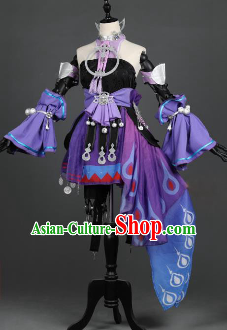 Chinese Ancient Swordswoman Costume Cosplay Female Knight-errant Purple Dress Hanfu Clothing for Women