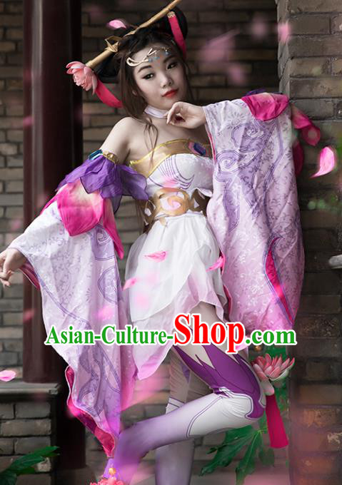 Chinese Ancient Heroine Costume Cosplay Diau Charn Swordswoman Pink Dress Hanfu Clothing for Women