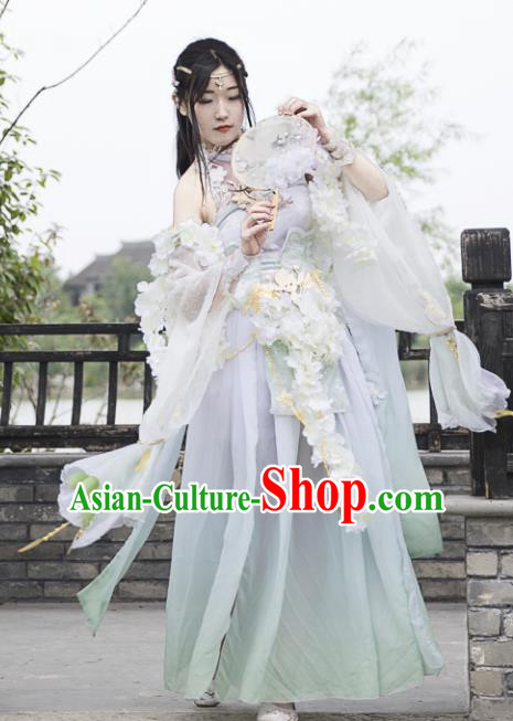 Chinese Ancient Tang Dynasty Princess Costume Cosplay Female Knight-errant White Dress Hanfu Clothing for Women