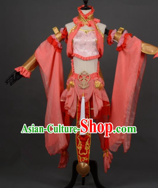Chinese Ancient Female Knight-errant Orange Costume Cosplay Swordswoman Dress Hanfu Clothing for Women
