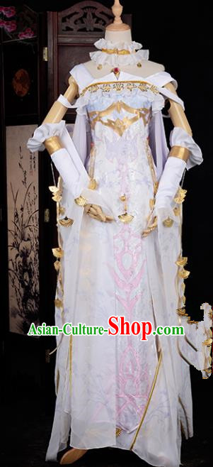 Chinese Ancient Young Lady Swordswoman Costume Cosplay Princess White Dress Hanfu Clothing for Women