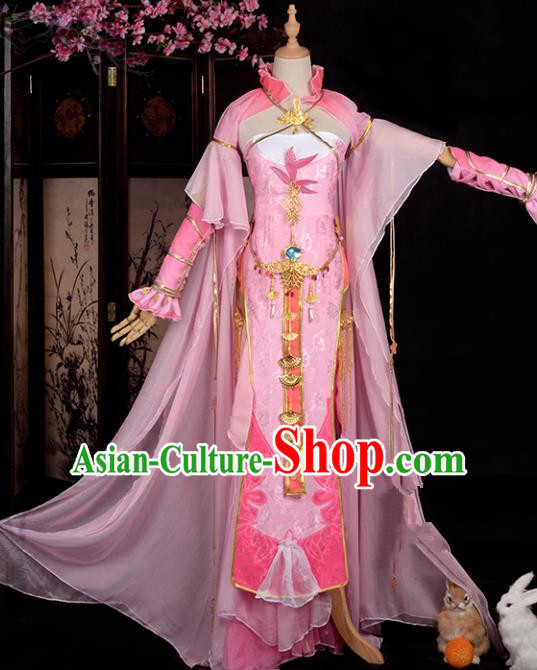 Chinese Ancient Young Lady Swordswoman Costume Cosplay Princess Pink Dress Hanfu Clothing for Women