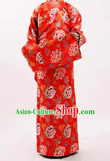 Chinese Traditional Zang Nationality Red Brocade Tibetan Robe, China Tibetan Ethnic Heishui Dance Costume for Women