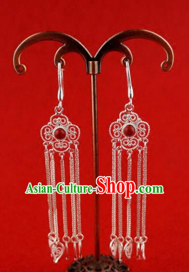 Chinese Traditional Zang Nationality Sliver Earrings Jewelry Accessories, China Tibetan Ethnic Eardrop for Women