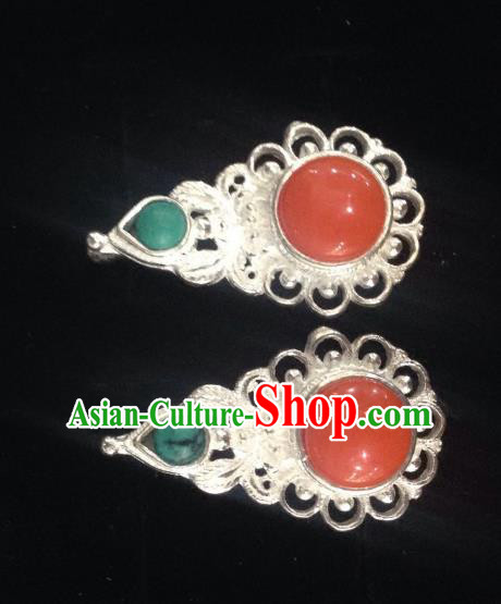 Chinese Traditional Zang Nationality Jewelry Accessories Red Earrings, China Tibetan Ethnic Eardrop for Women