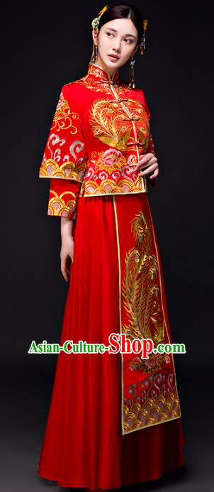 Chinese Traditional Wedding Bottom Drawer Toast Costume Ancient Bride Embroidered Xiuhe Suit Full Dress for Women