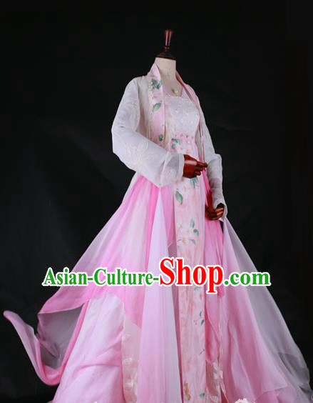 Traditional Chinese Princess Costume Ancient Tang Dynasty Palace Lady Embroidered Hanfu Dress for Women