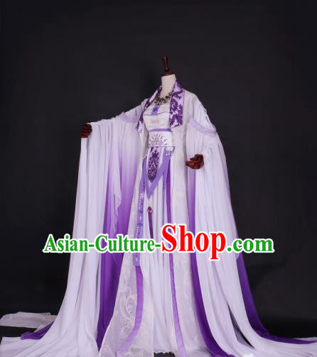 Chinese Ancient Palace Princess Purple Hanfu Dress Tang Dynasty Imperial Empress Embroidered Costume for Women