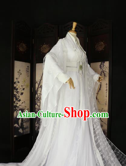 Chinese Ancient Knight-errant Royal Highness Embroidered Costume Swordsman White Clothing for Men