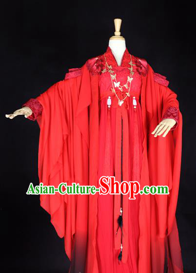 Chinese Ancient Cosplay Princess Red Hanfu Dress Tang Dynasty Palace Lady Wedding Embroidered Costume for Women