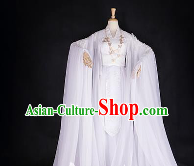Chinese Ancient Cosplay Princess White Hanfu Dress Han Dynasty Palace Lady Embroidered Costume for Women