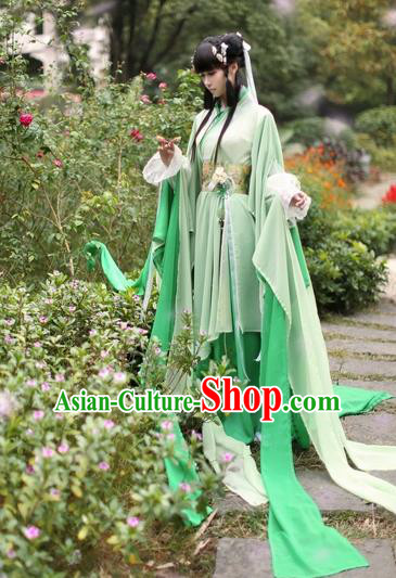Chinese Ancient Costume Cosplay Swordswoman Clothing Jin Dynasty Nobility Lady Green Hanfu Dress for Women
