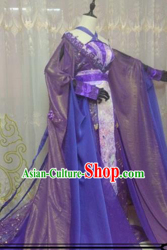 Chinese Ancient Imperial Concubine Costume Cosplay Swordswoman Clothing Tang Dynasty Nobility Lady Purple Hanfu Dress for Women