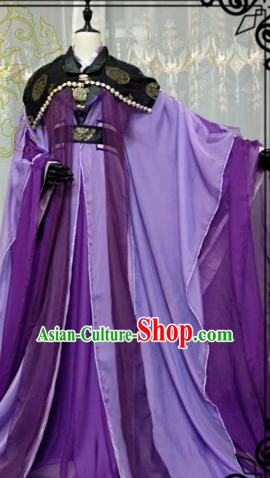 Chinese Ancient Nobility Childe Knight Purple Costume Cosplay Swordsman Royal Highness Clothing for Men