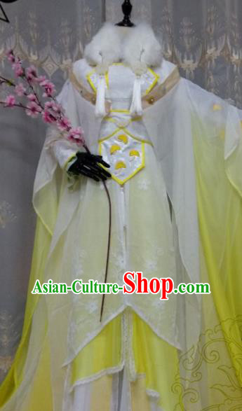 Chinese Ancient Court Princess Costume Cosplay Swordswoman Clothing Tang Dynasty Palace Lady Yellow Hanfu Dress for Women