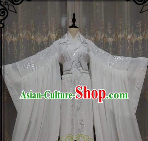 Chinese Ancient Fairy Costume Cosplay Swordswoman Clothing Knight Princess White Hanfu Dress for Women