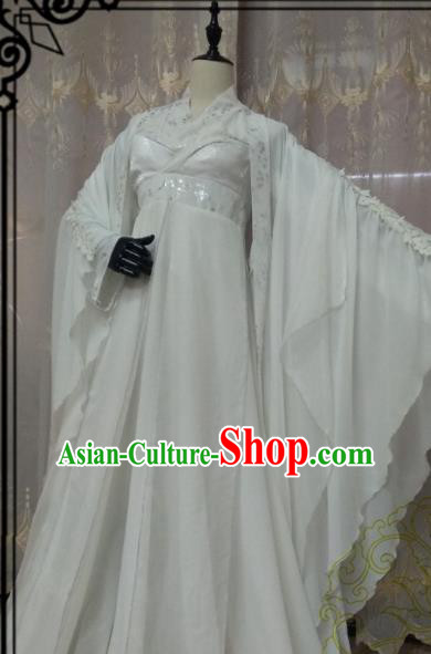 Chinese Ancient Fairy Costume Cosplay Swordswoman Clothing Imperial Concubine Princess White Hanfu Dress for Women