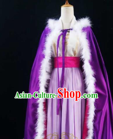 Chinese Ancient Costume Cosplay Swordswoman Clothing Female Knight Purple Hanfu Dress for Women