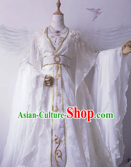 Chinese Ancient Costume Cosplay Imperial Concubine Clothing Tang Dynasty Palace Lady Embroidered White Hanfu Dress for Women