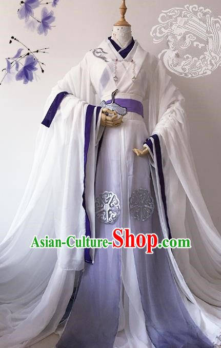 Chinese Ancient Crown Prince Costume Cosplay Nobility Childe Swordsman Embroidered Crane Clothing for Men