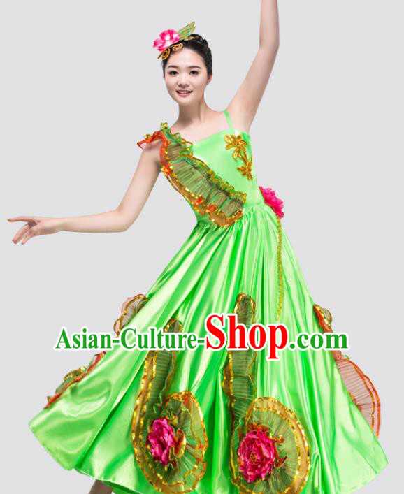 Top Grade Stage Show Costume Chorus Modern Dance Classical Dance Green Dress for Women