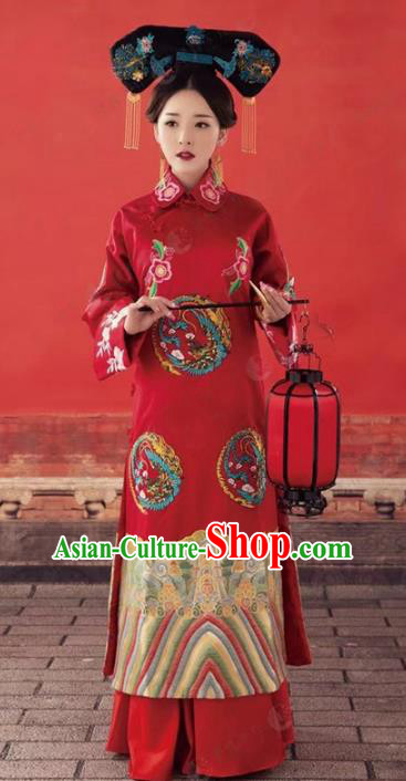 Traditional Chinese Ancient Imperial Concubine Dress Qing Dynasty Princess Embroidered Costume and Headpiece for Women