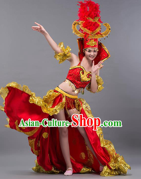 Spanish Traditional Paso Doble Costume Opening Dance Modern Dance Big Swing Red Dress and Headpiece for Women