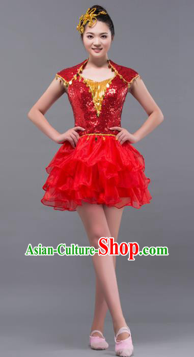 Top Grade Stage Performance Costume Chorus Modern Dance Red Bubble Dress for Women