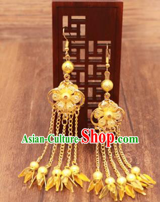 Traditional Chinese Jewelry Accessories Ancient Hanfu Golden Tassel Earrings for Women