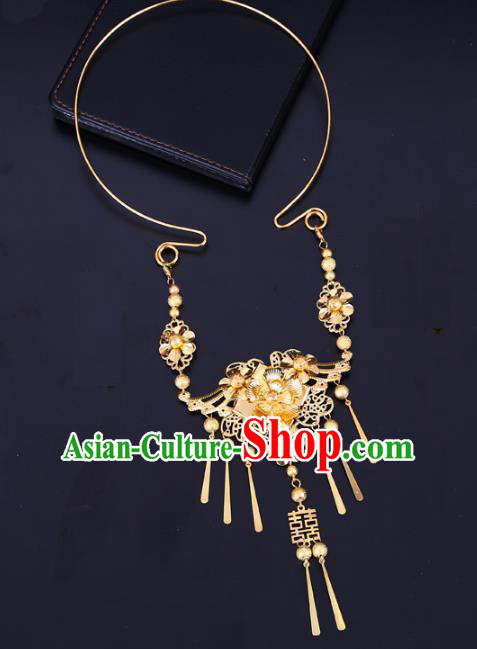 Traditional Chinese Jewelry Accessories Necklace Ancient Hanfu Golden Flowers Tassel Necklet for Women