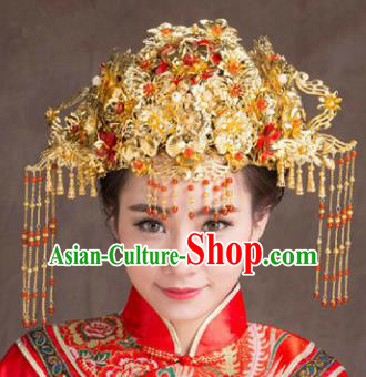 Chinese Traditional Handmade Hair Accessories Ancient Hairpins Xiuhe Suit Phoenix Coronet Complete Set for Women