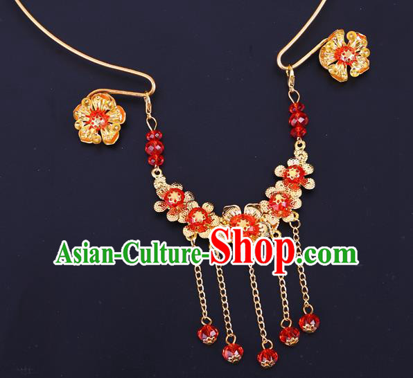 Traditional Chinese Jewelry Accessories Red Beads Necklace Ancient Hanfu Tassel Necklet for Women