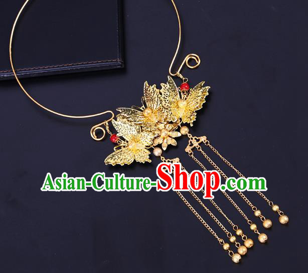 Traditional Chinese Jewelry Accessories Necklace Ancient Hanfu Golden Butterfly Necklet for Women